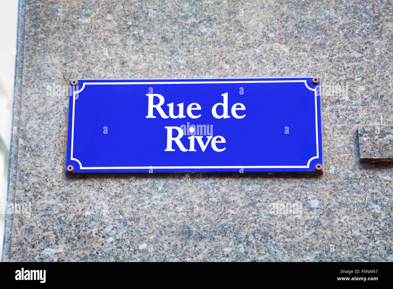 Rue de Rive street sign in Geneva, Switzerland Stock Photo