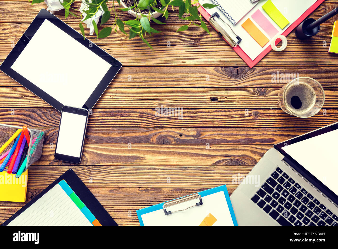 Modern office table in hipster style Stock Photo Alamy