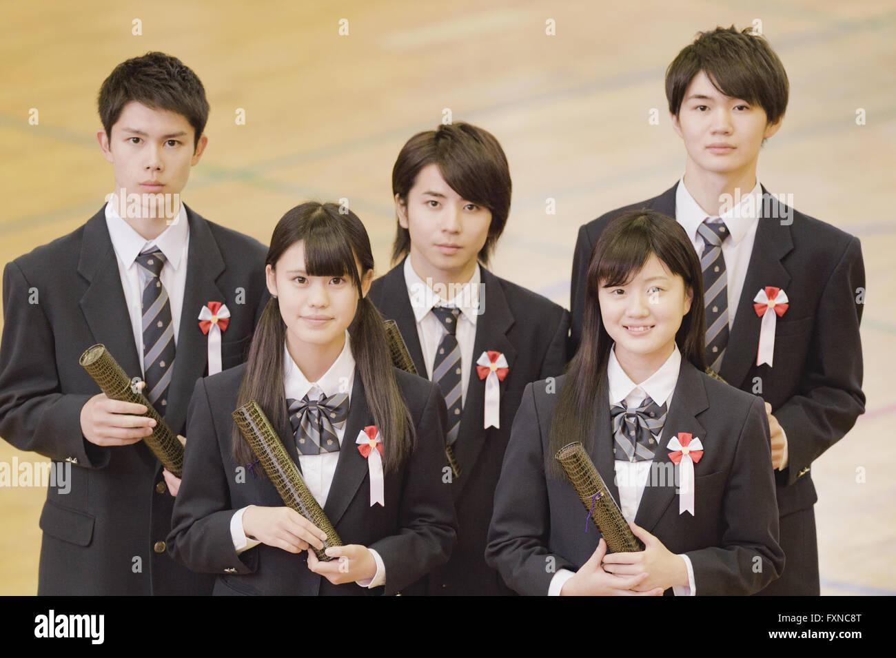 Japanese high school graduation ceremony Stock Photo