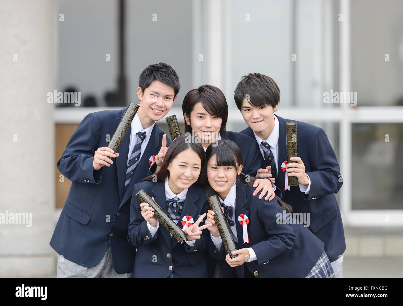 Japanese high school graduation ceremony Stock Photo