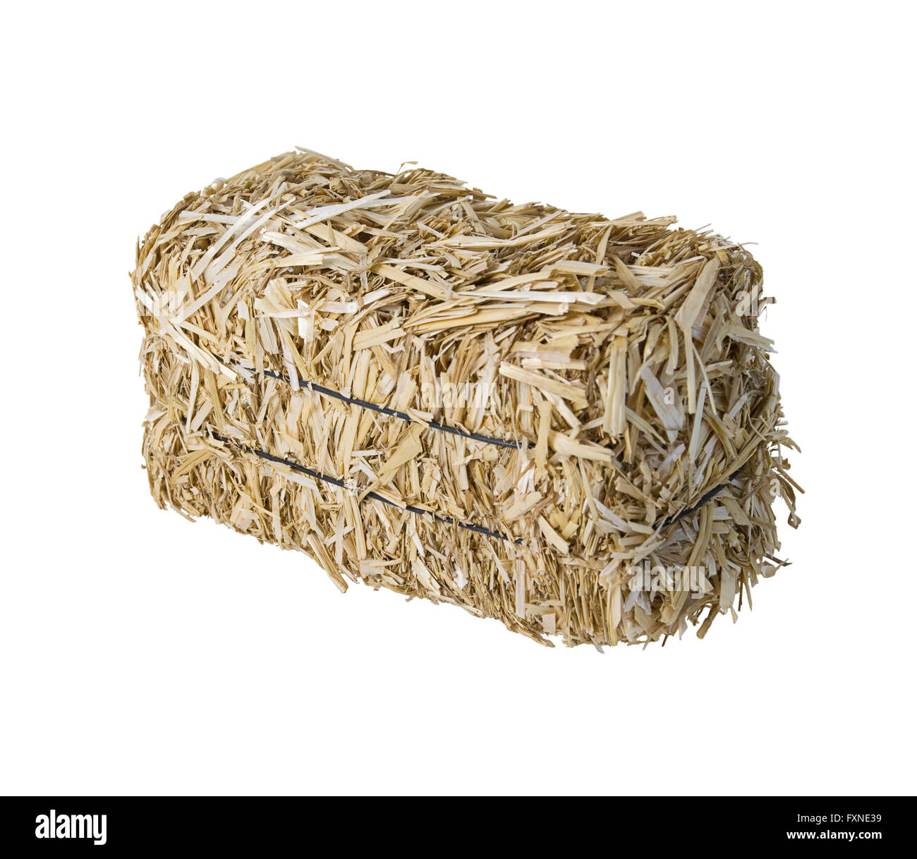 Large bale of bundled yellow hay - path included Stock Photo