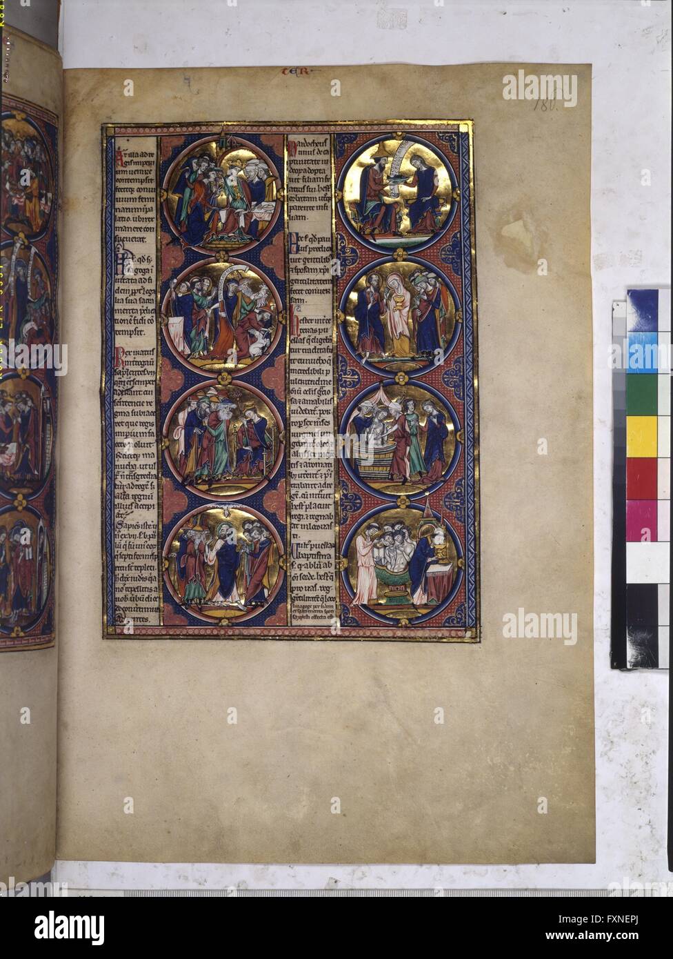 Cod. 1179, fol. 186r: Bible moralisée: Szenen zum Buch Esther Stock Photo