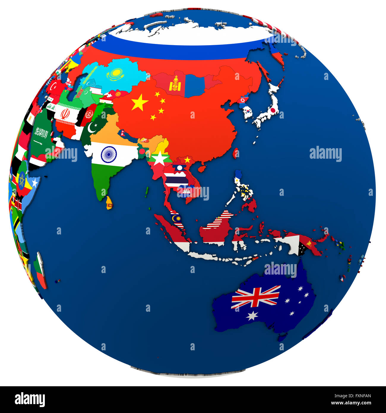Political Map Of Southeast Asia And Australia With Each Country Represented By Its National Flag. 3D Illustration Isolated On Wh Stock Photo - Alamy