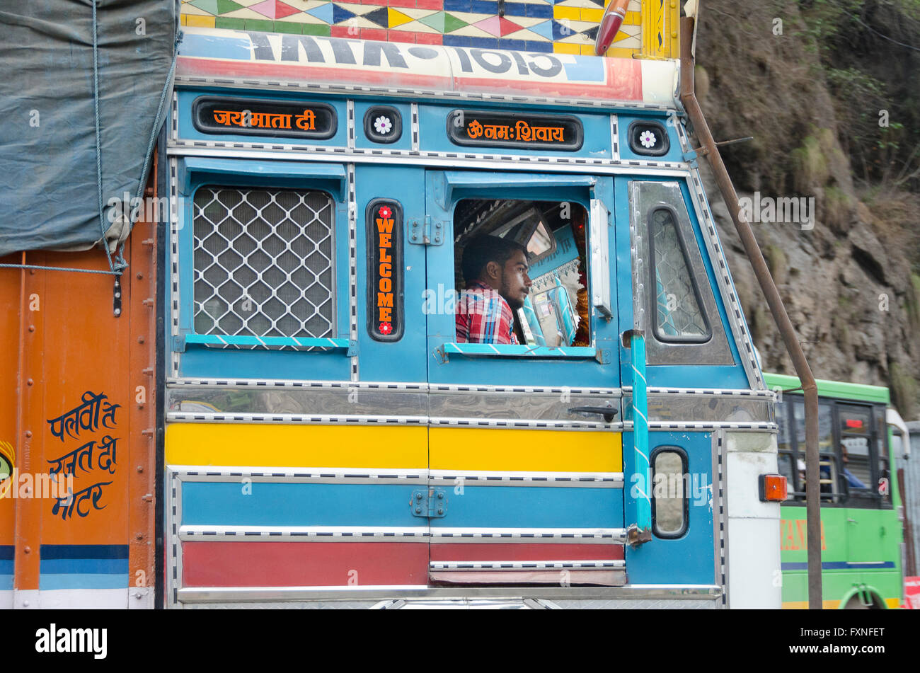 Ornately decorated truck, near Simla, Himachal Pradesh, India ...