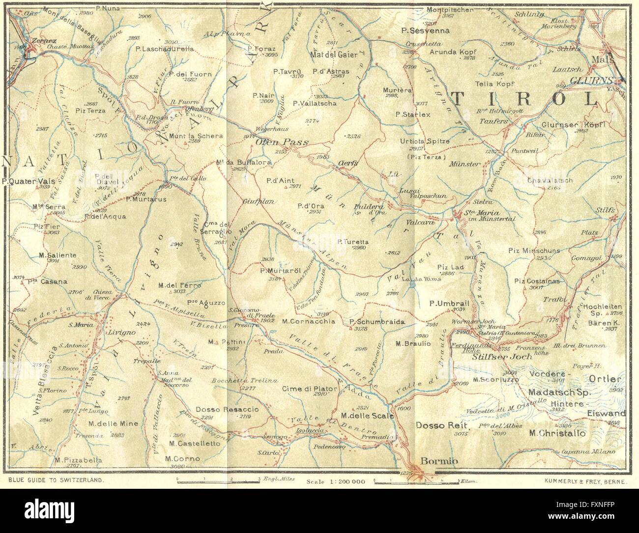 Tirol Zernetz Munster Stelvio Pass Bormio 1923 Vintage Map Stock Photo Alamy