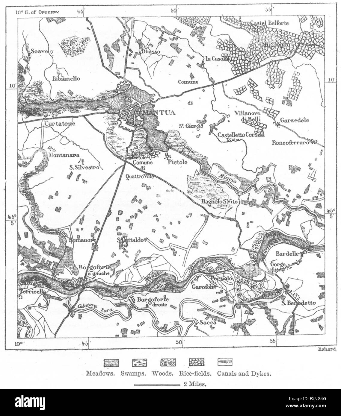 ITALY: Lakes &amp; canals of Mantua, sketch map, c1885 Stock Photo - Alamy