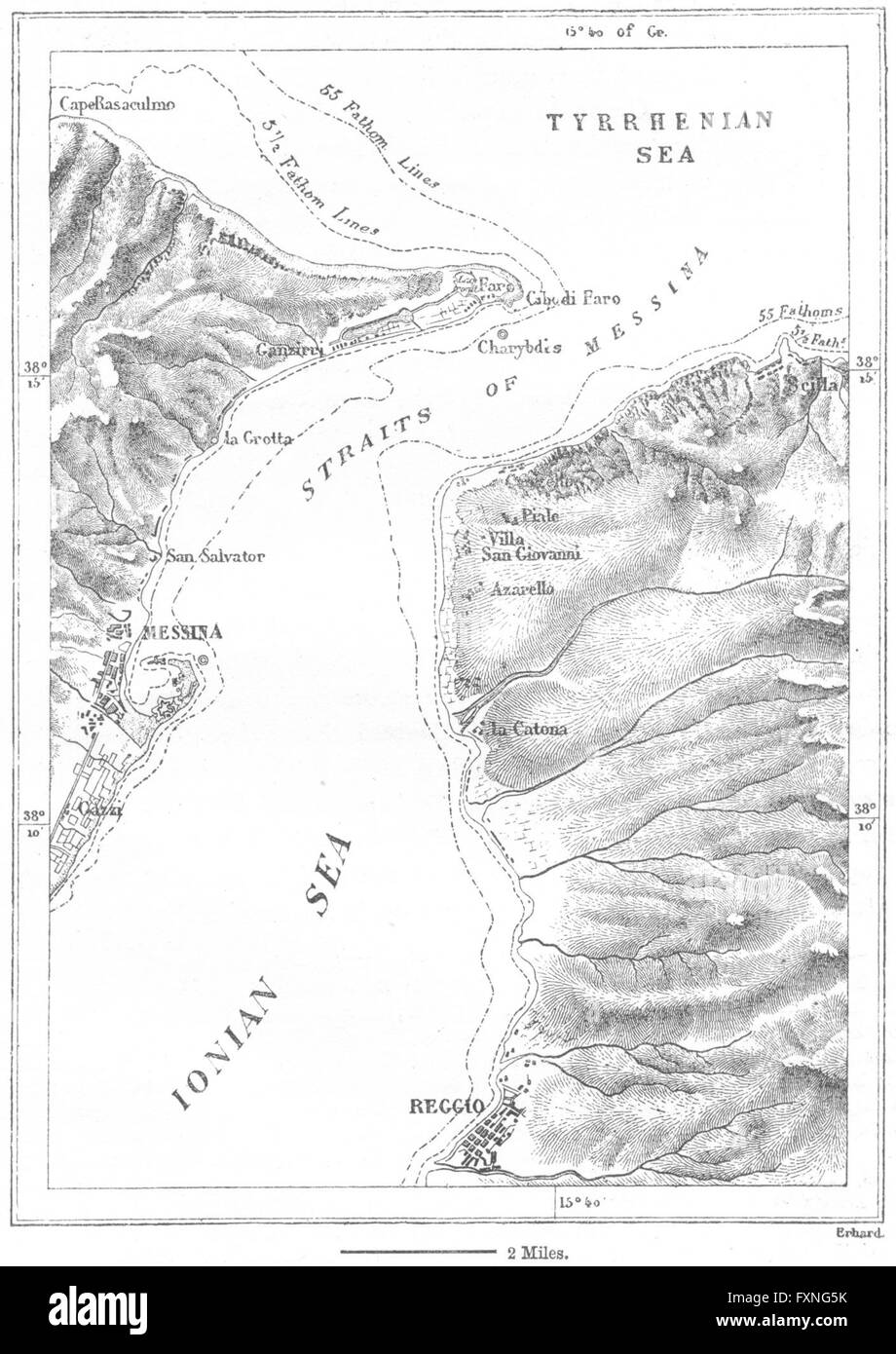 ITALY: Strait of Messina, sketch map, c1885 Stock Photo