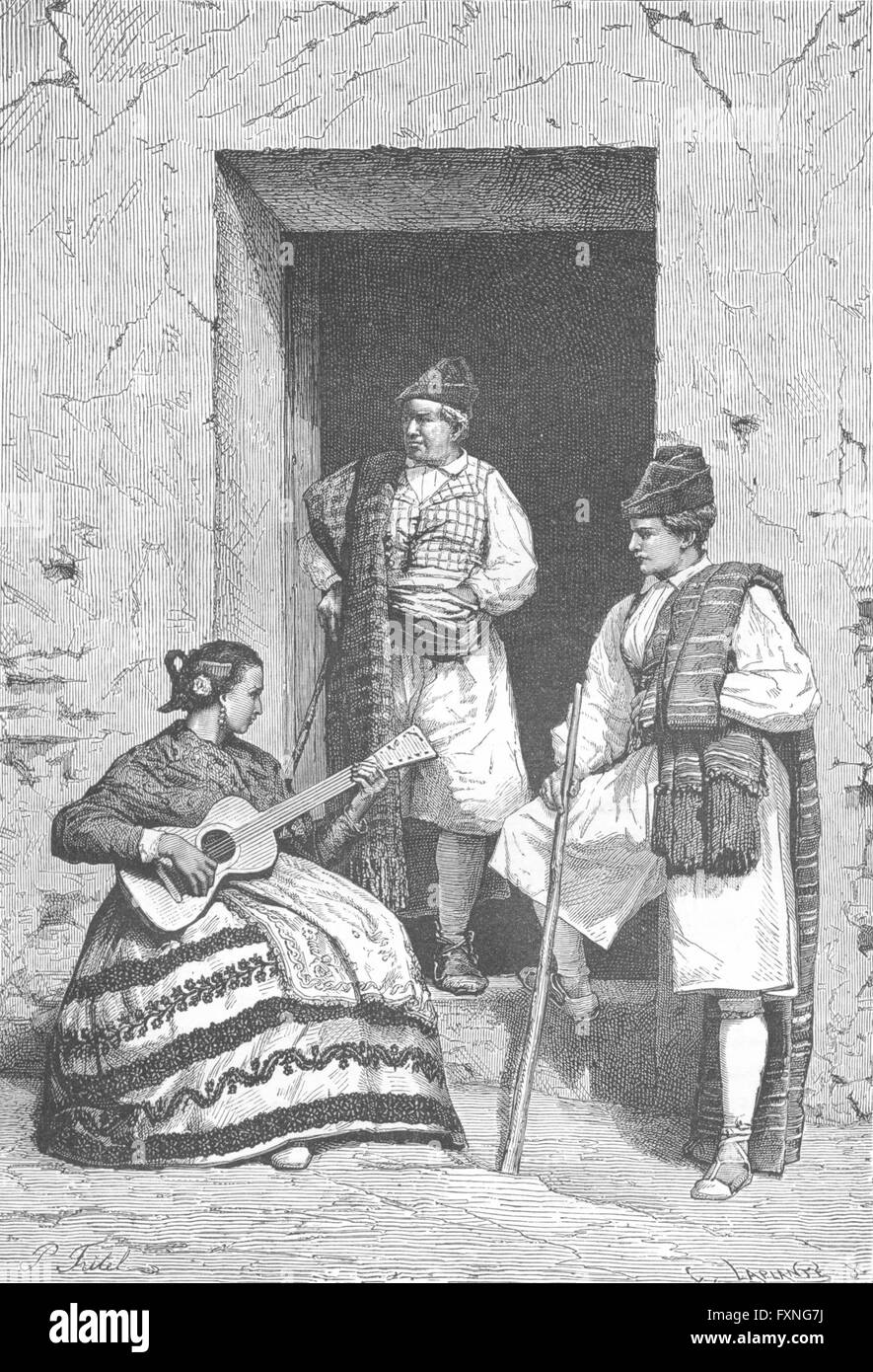 SPAIN: Peasants of Murcia, antique print c1885 Stock Photo