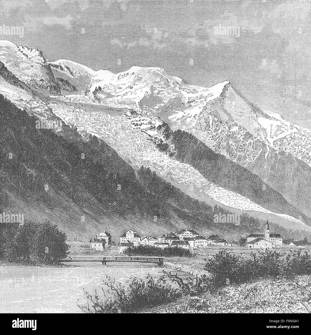 FRANCE: Mont Blanc from Chamonix, antique print c1885 Stock Photo