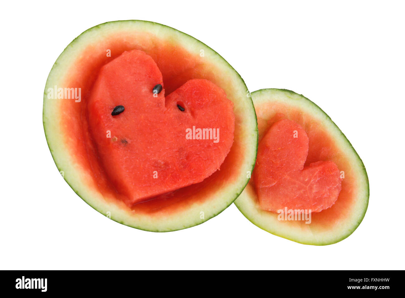 watermelon carving a love story on isolate Stock Photo
