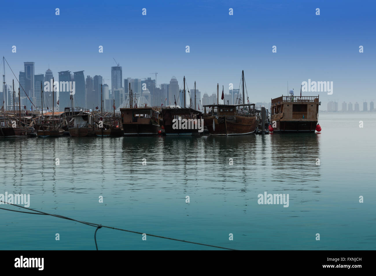 Port of Doha, fishing boat are waiting Stock Photo
