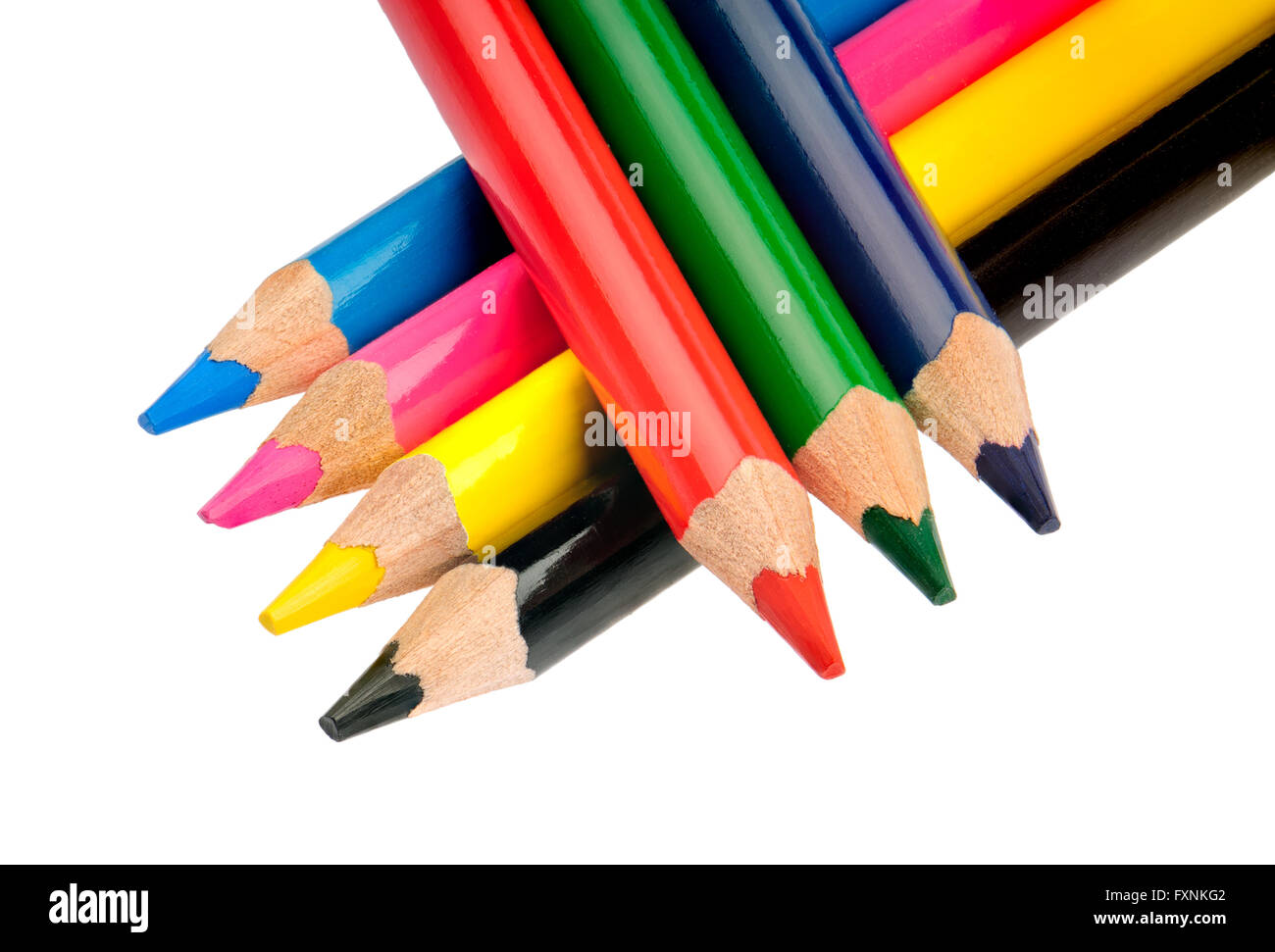 4 crayons in basic colors CMYK and RGB, isolated on white background