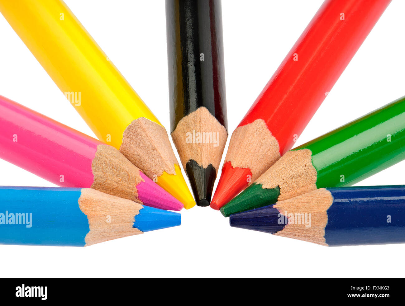 4 crayons in basic colors CMYK and RGB, isolated on white background Stock Photo