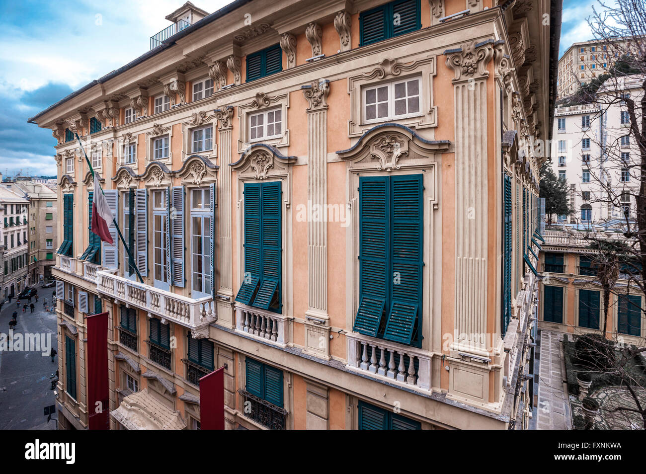 Italy Liguria Genoa - Strada Nuova, Via Garibaldi Rolli palace - Palace Luca Grimaldi -Palazzo Bianco Stock Photo