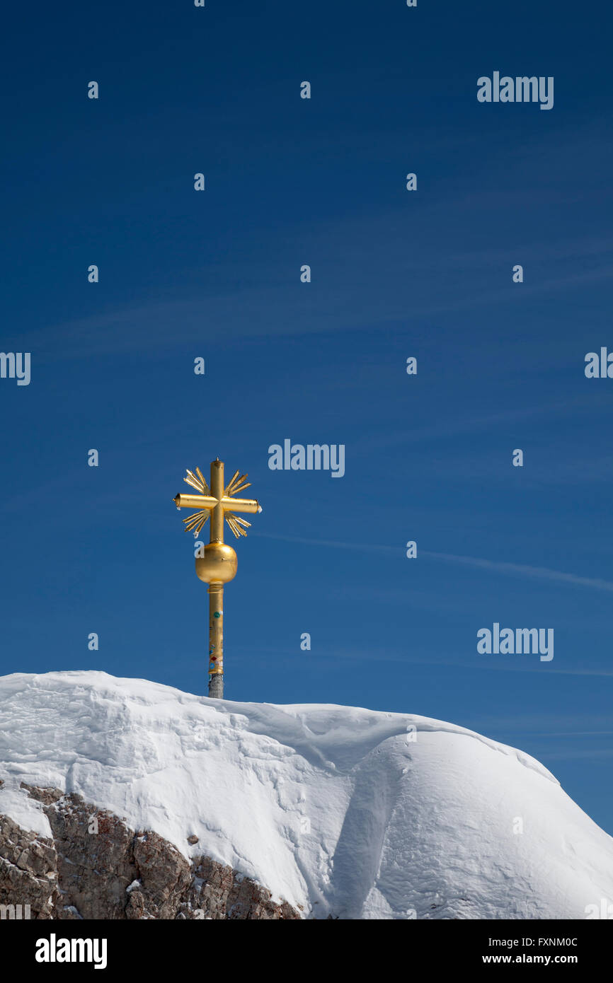 Summit cross on the Zugspitze, Upper Bavaria, Bavaria, Germany Stock Photo