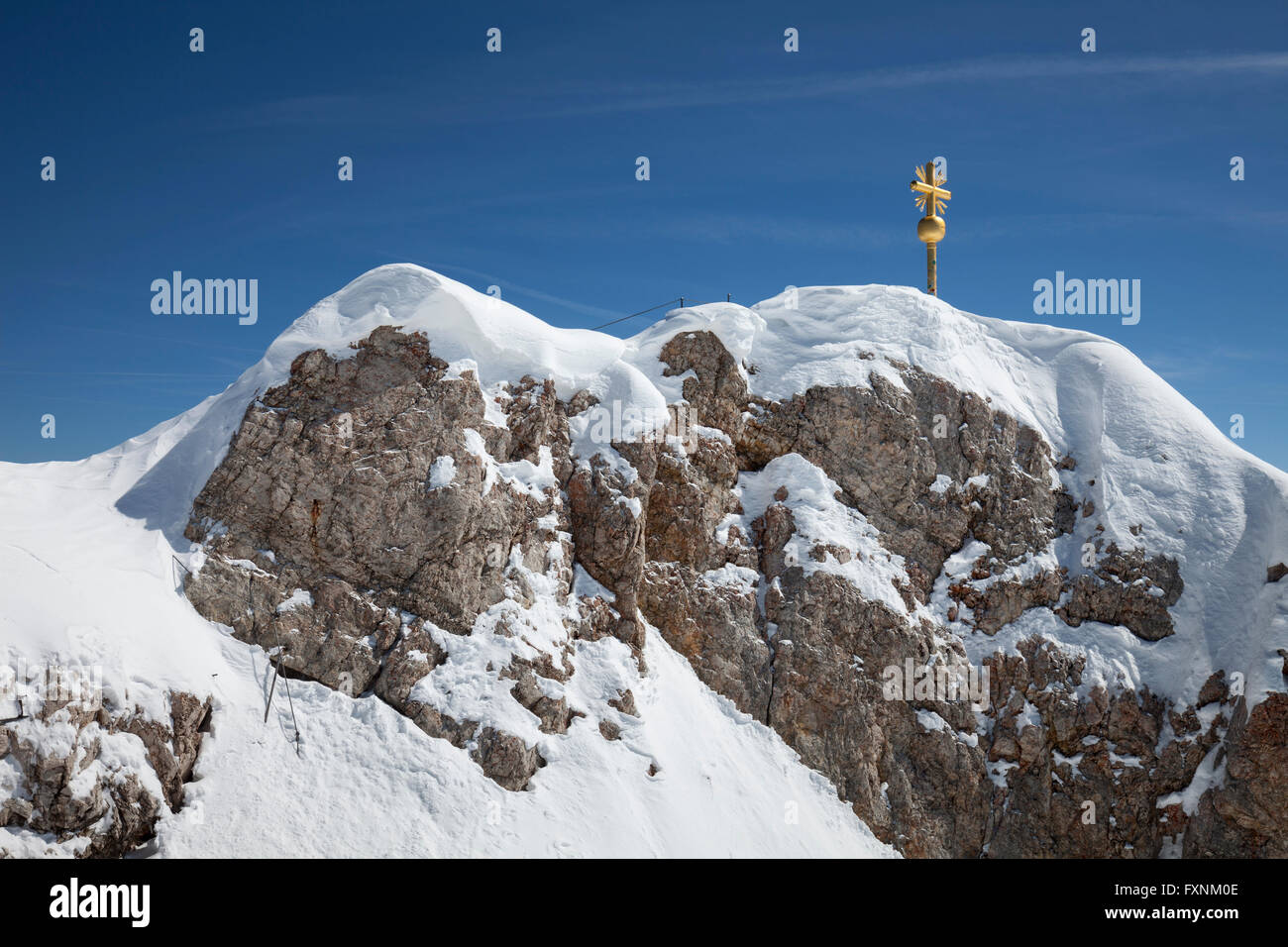 Summit cross on the Zugspitze, Upper Bavaria, Bavaria, Germany Stock Photo