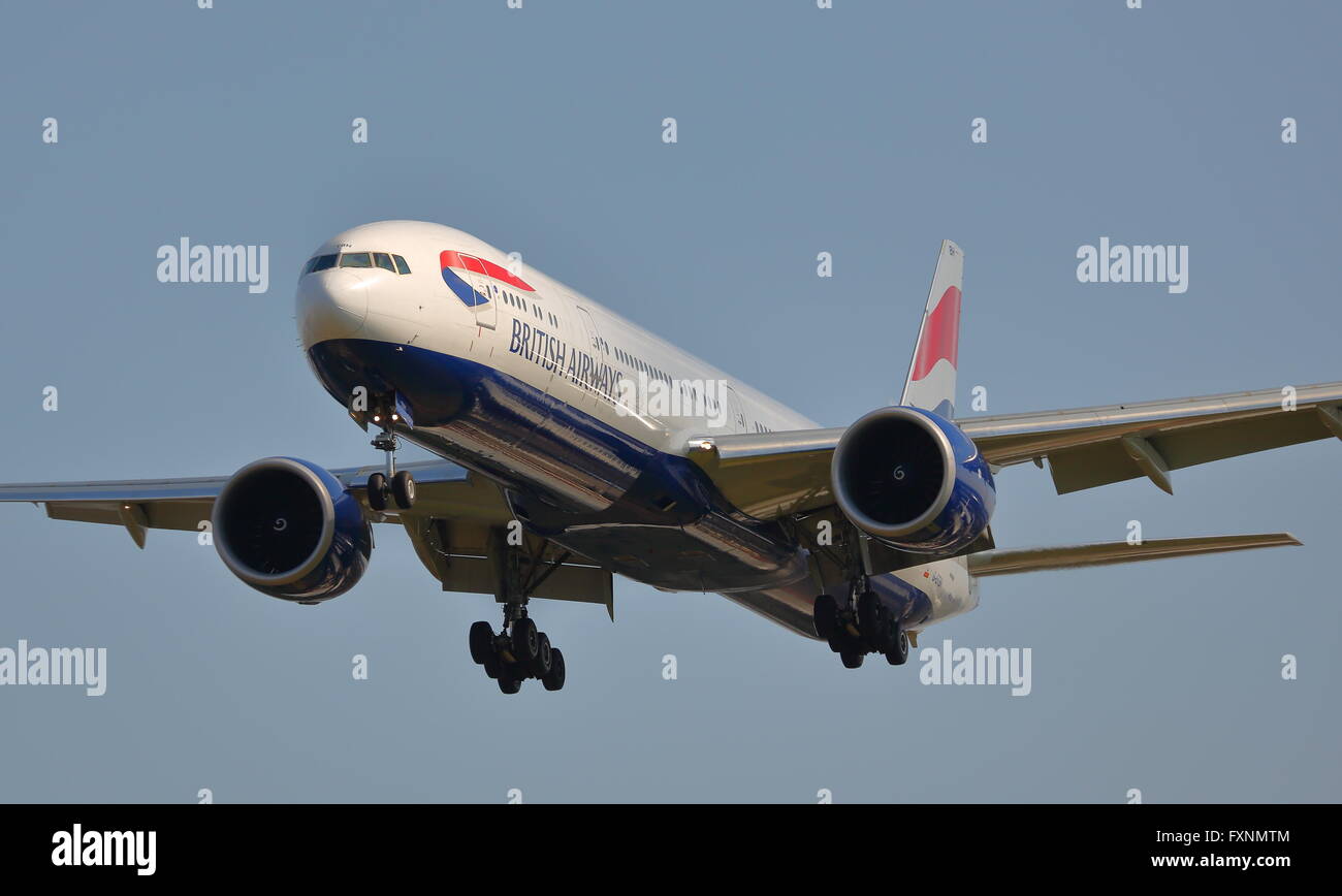 British Airways Boeing 777-36NER G-STBH arriving at London Heathrow Airport, UK Stock Photo