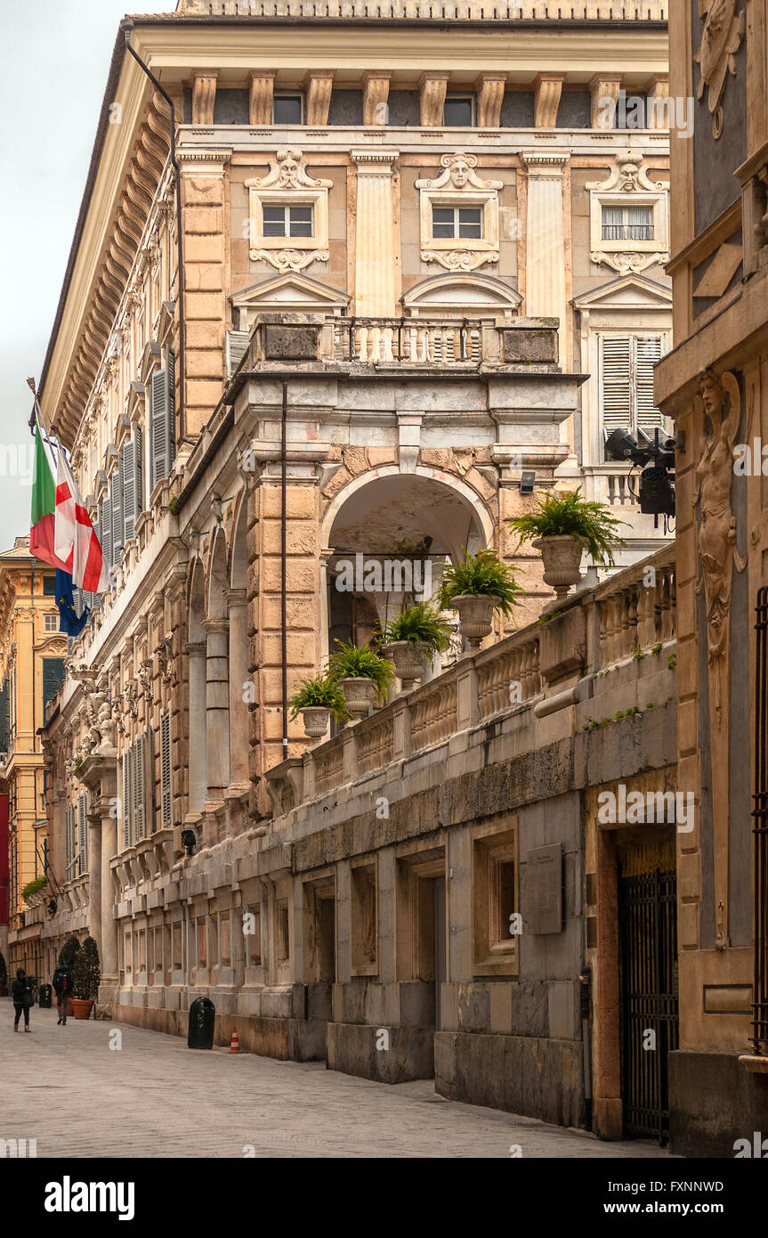 Italy Liguria Genoa , Strada Nuova - Via Garibaldi - Palace Nicolò Grimaldi - Palazzo Tursi Stock Photo