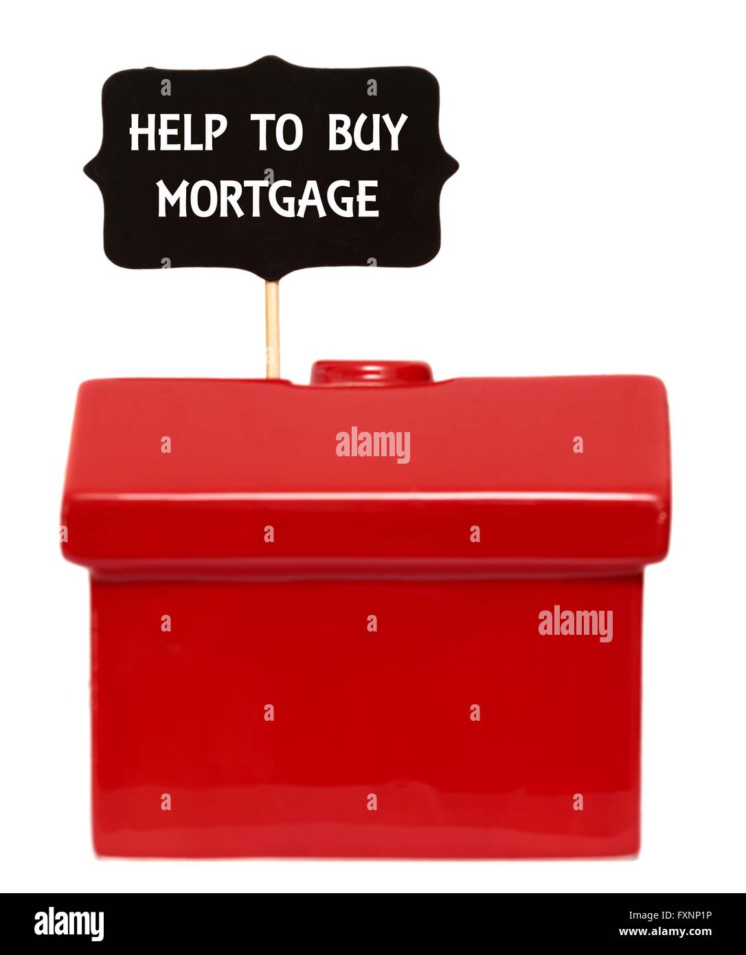 Red house with help to buy mortgage sign Stock Photo
