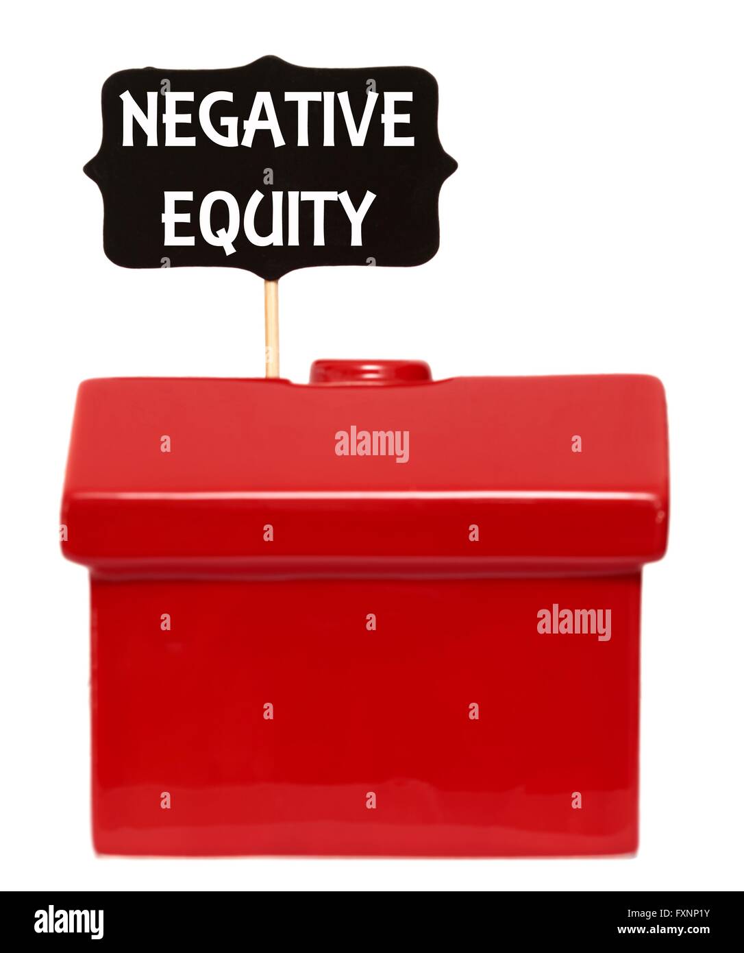 Red house with negative equity sign Stock Photo