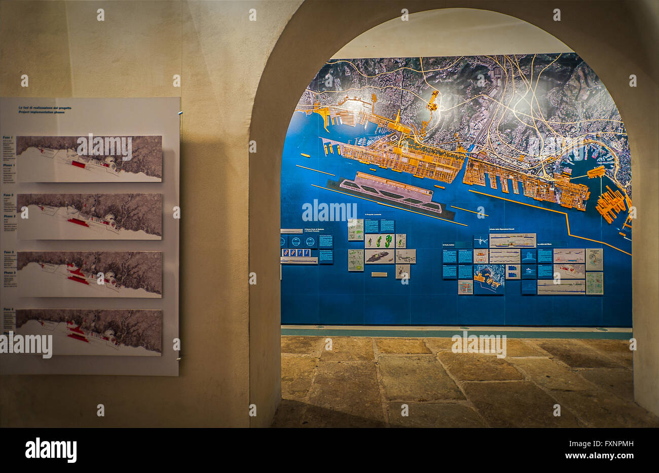 Italy Liguria Genoa Galata Museo Del Mare - Internal Museum - Ground floor - Hall 'The fresco' by Renzo Piano - How Genoa Coud be Stock Photo