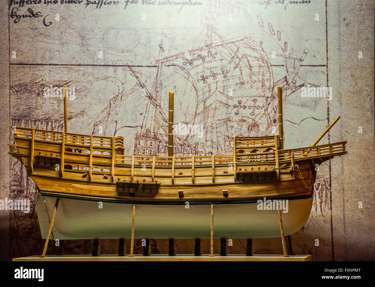 Italy Liguria Genoa Galata Museo Del Mare -ground - floor room - Ground floor - The Port After the Middle Ages - Model 'Navis Genovese' Sergio Fiaschi and Marcella Agherini Stock Photo