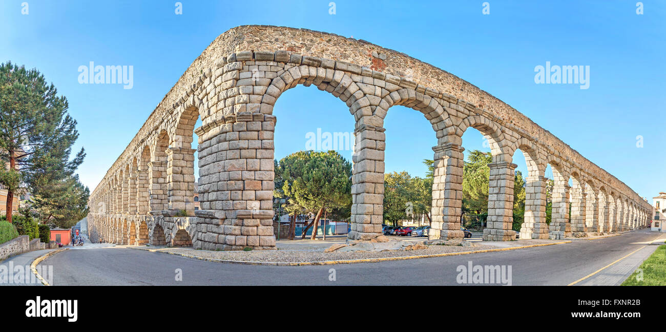 Corner of ancient Roman aqueduct in Segovia, Castile and Leon, Spain Stock Photo