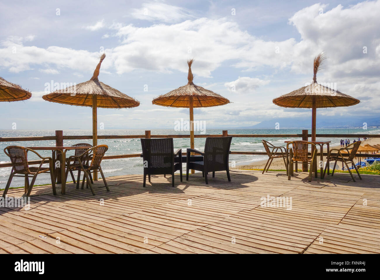 Empty Terrace of Mediterranean Beach bar restaurant in Elviria