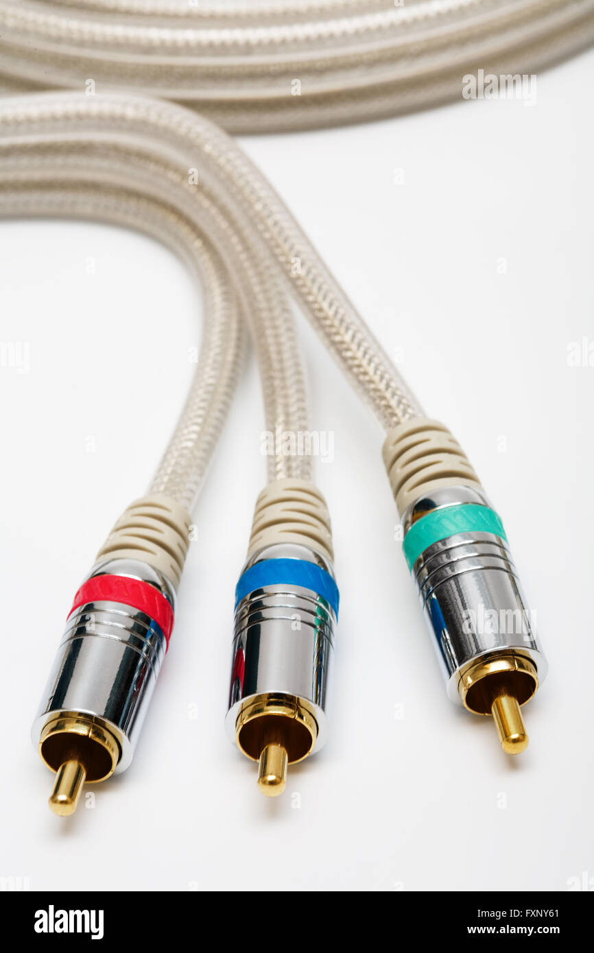 component video cable with a gold covering Stock Photo - Alamy