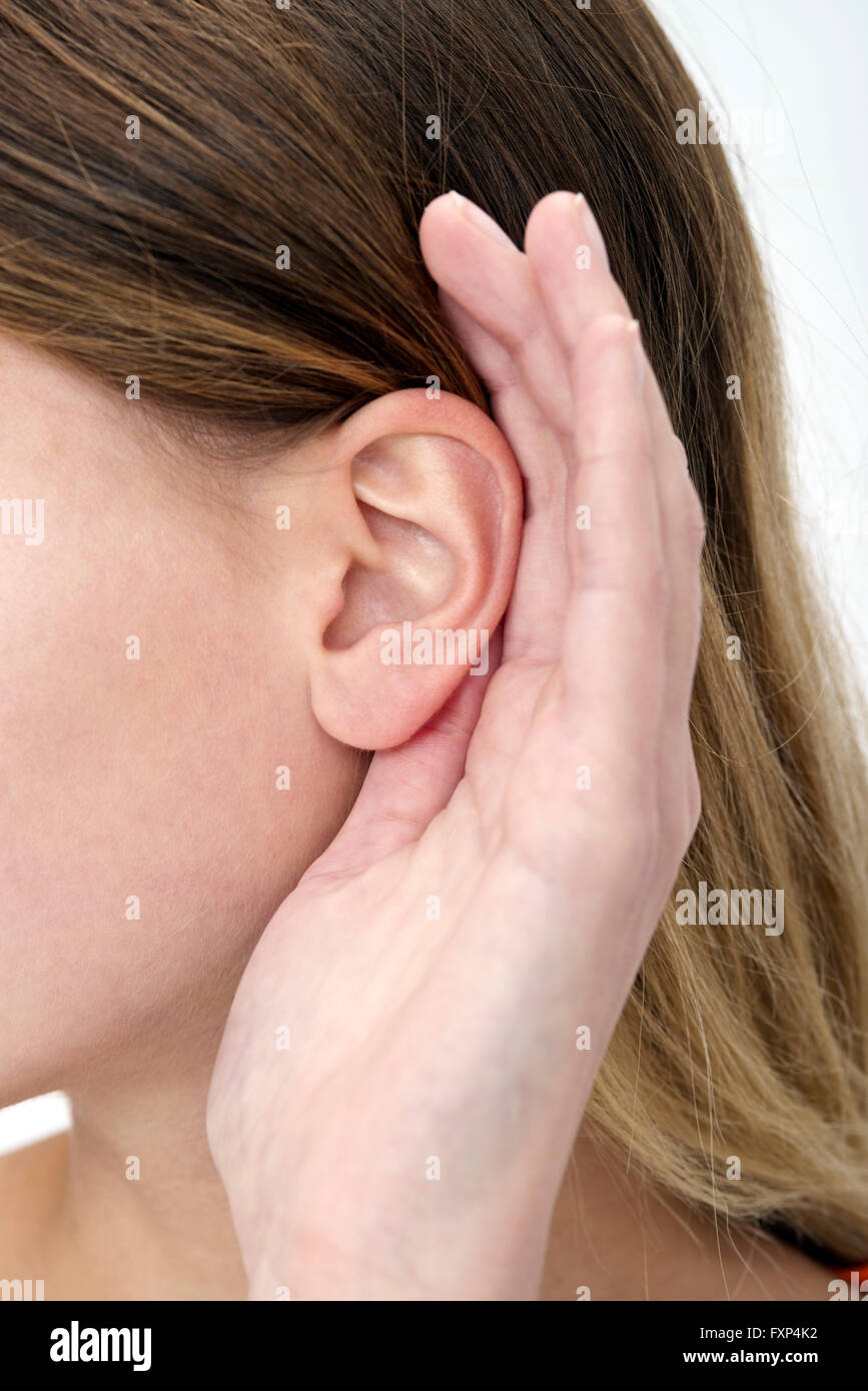 Hand cupping ear hi-res stock photography and images - Alamy
