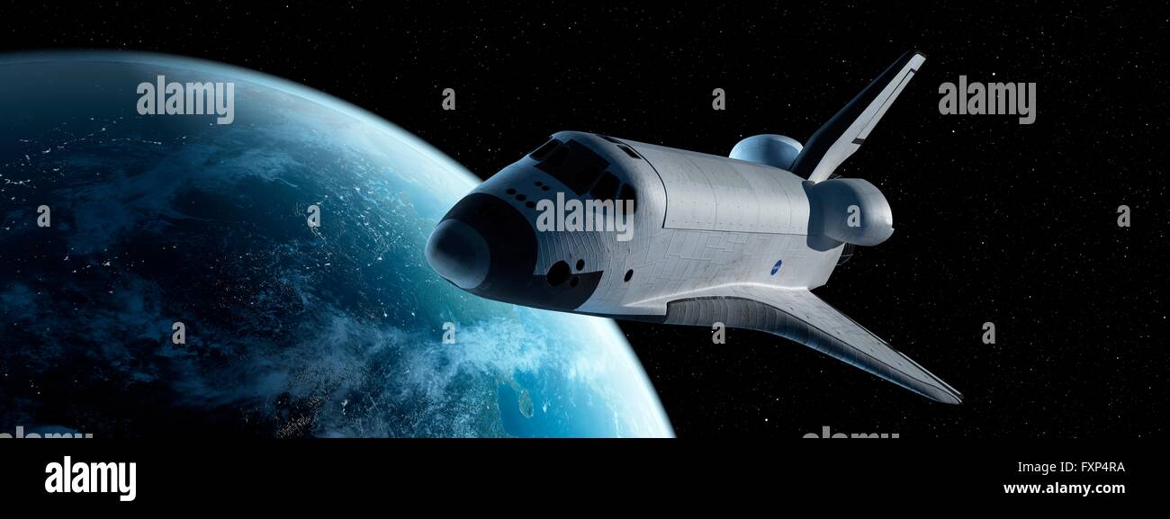 Space shuttle in space, computer illustration. Stock Photo