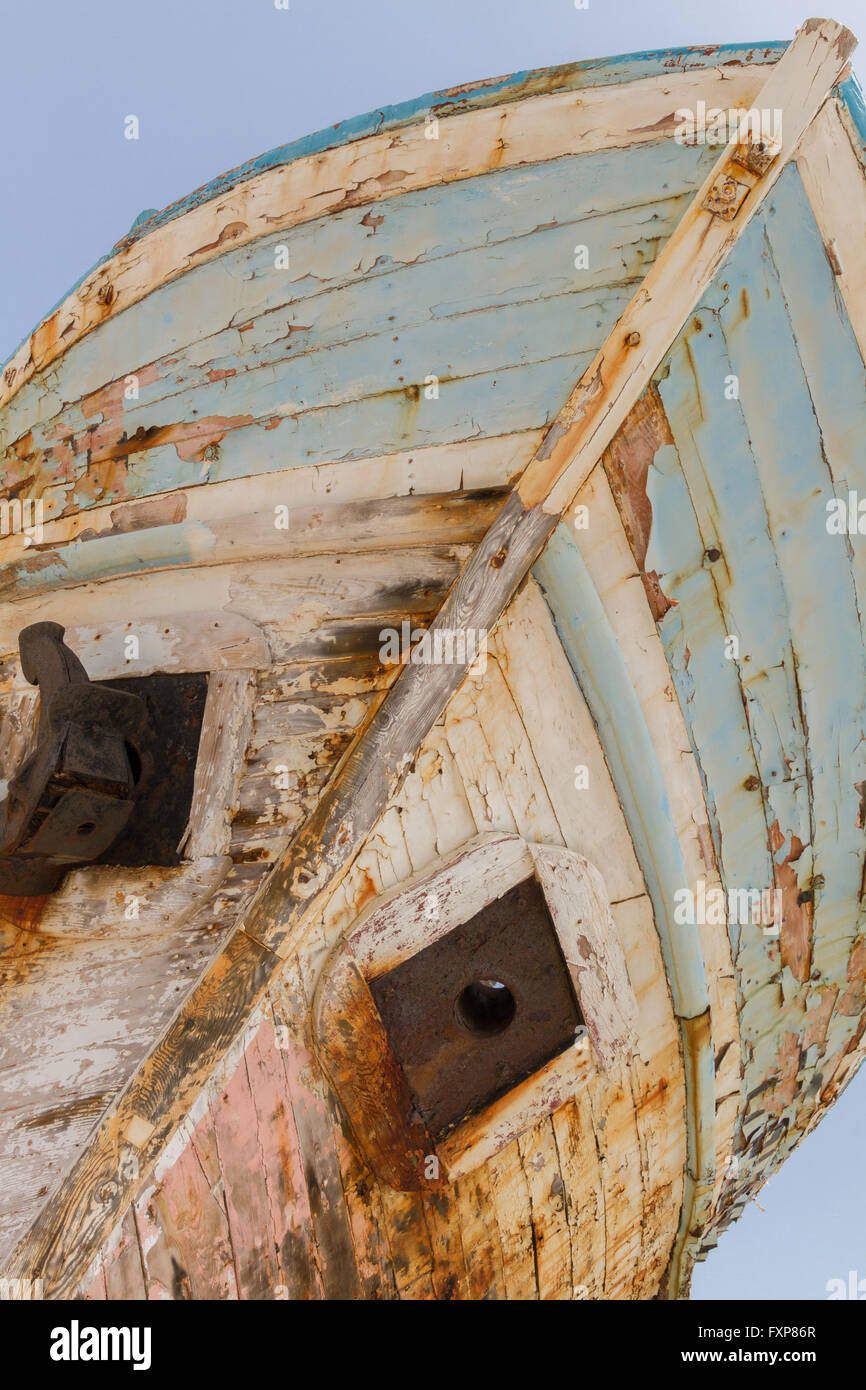 Diagonal Perspective of Old Derelict Wooden Fishing Boat Wreck in Latsi ...
