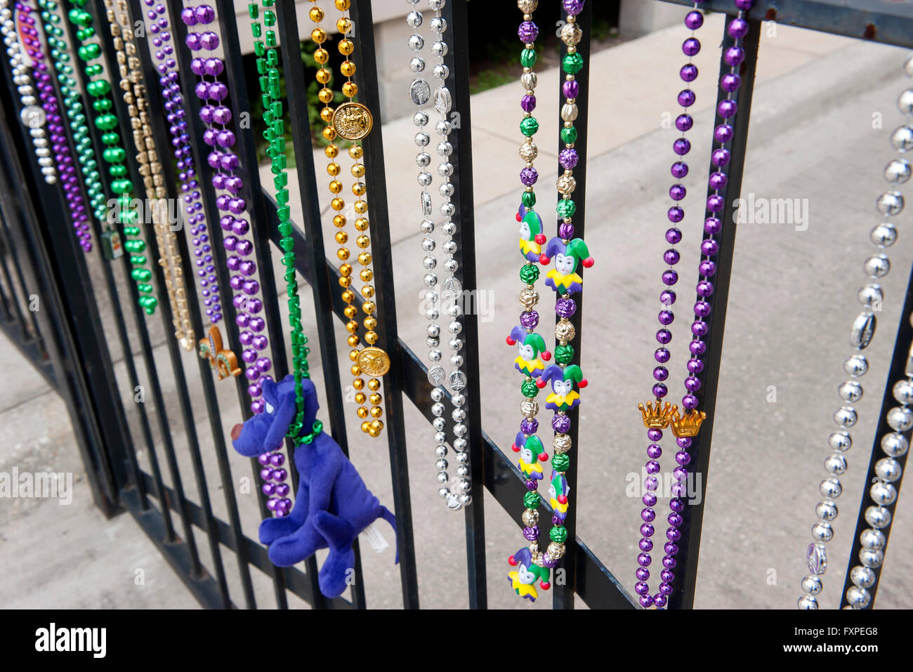 Beads Railing Mardi gras beads hanging on railing in New Orleans, Louisiana, USA ...