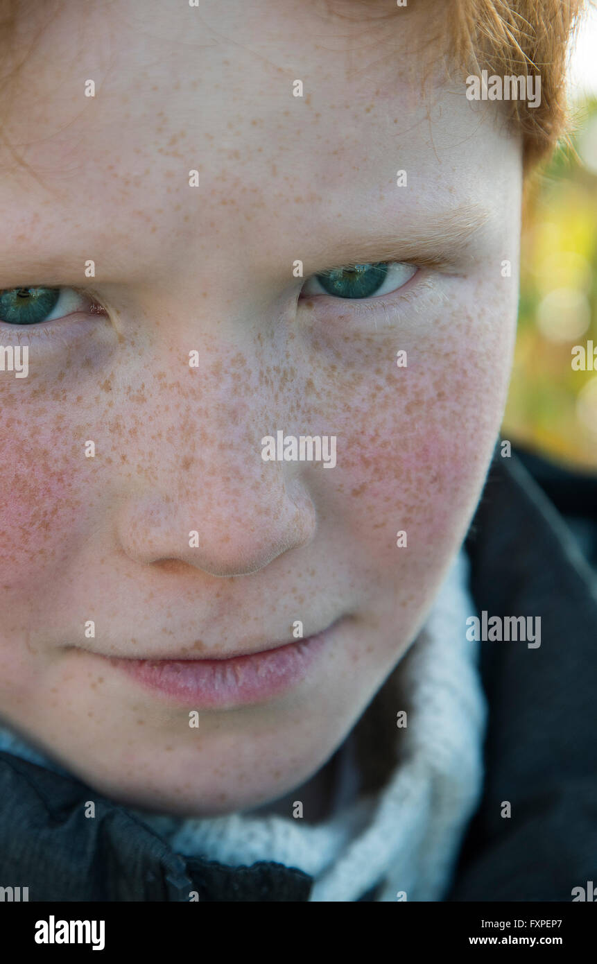 Boy with sulky expression, portrait Stock Photo