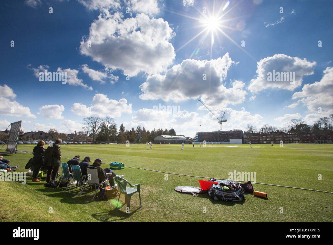Cambridge University student cricketers playing at Fenner's Ground at