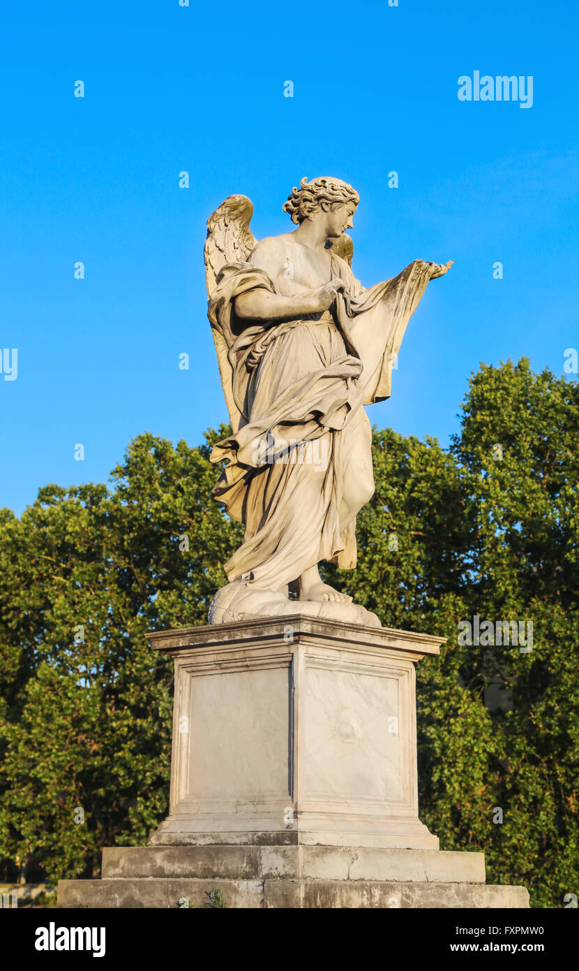 Ancient marble sculpture of angel on the bridge Stock Photo