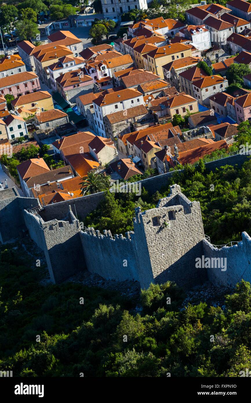 Ston old town in Dalmatia Croatia landscape Stock Photo