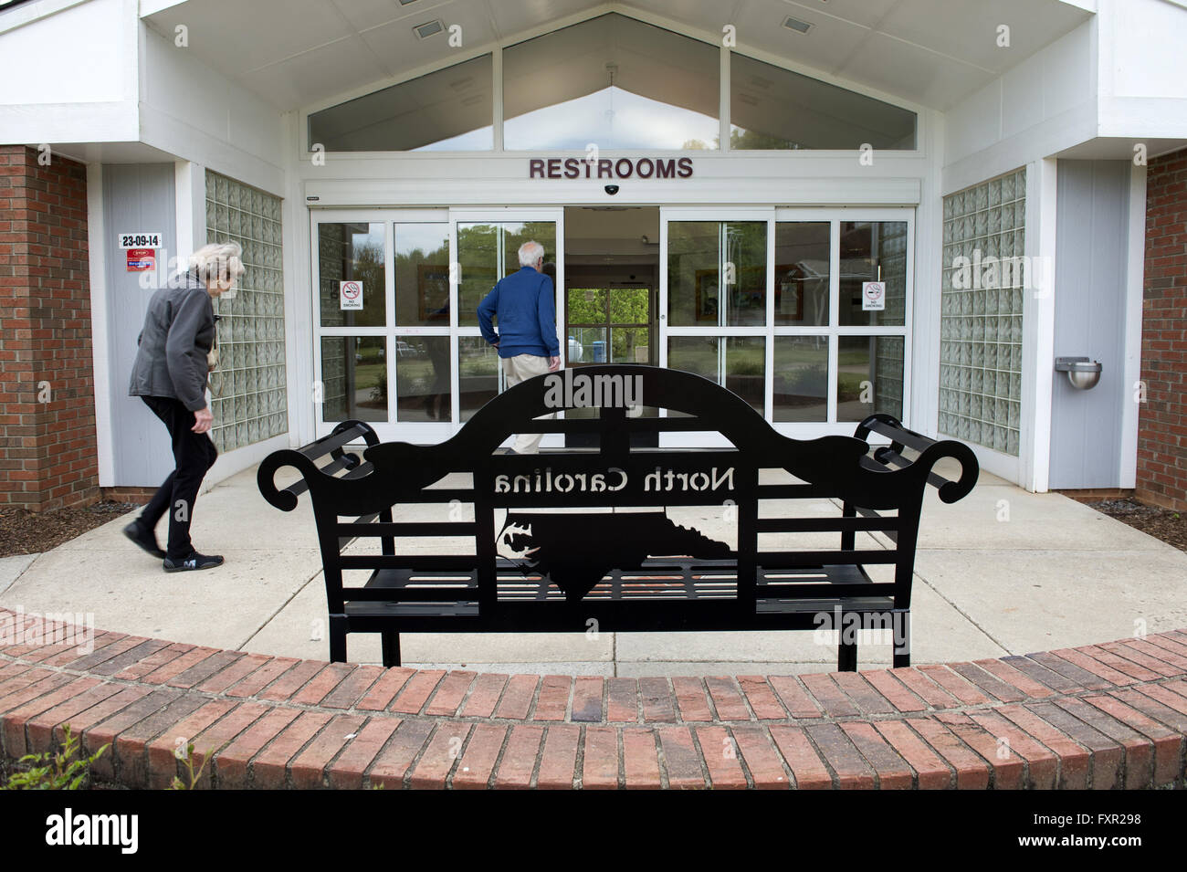 April 15, 2016 - Grover, NC - State-owned public facilities at rest stop outside Charlotte, NC. The state's recent anti-LGBT laws, dubbed 'bathroom bill' restricts transgender individuals from using what many residents in state feel would be the appropriate gendered restroom to use depending on the person's gender identity and presentation. The law has unleashed a firestorm of protests against the law, including jobs and lost business growth in the state. (Credit Image: © Robin Rayne Nelson via ZUMA Wire) Stock Photo