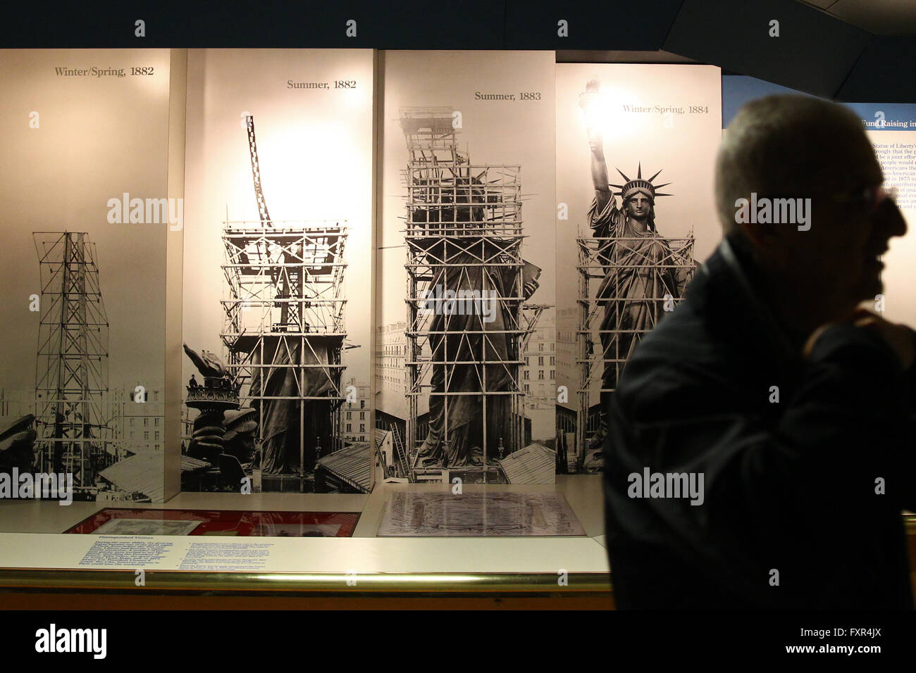 New York, USA. 11th Apr, 2016. Photos illustrating the steps of the construction of the Statue of Liberty in the National Monument museum, New York. © Anna Sergeeva/ZUMA Wire/Alamy Live News Stock Photo