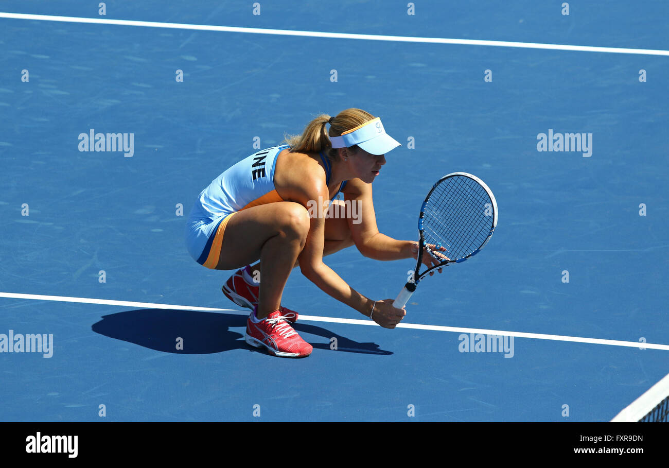 Kyiv, Ukraine. 17th April, 2016. Olga Savchuk of Ukraine in action during BNP Paribas FedCup World Group II Play-off pair game against Argentina at Campa Bucha Tennis Club in Kyiv, Ukraine. Ukraine won pair game 6-1, 6-3. Credit:  Oleksandr Prykhodko/Alamy Live News Stock Photo