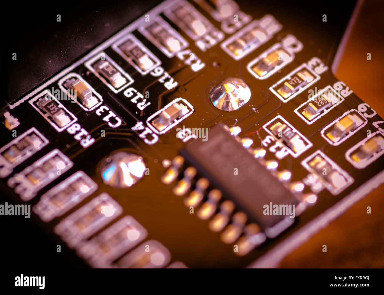 Electronic circuit board close up or Printed Circuit Board (PCB) Stock Photo