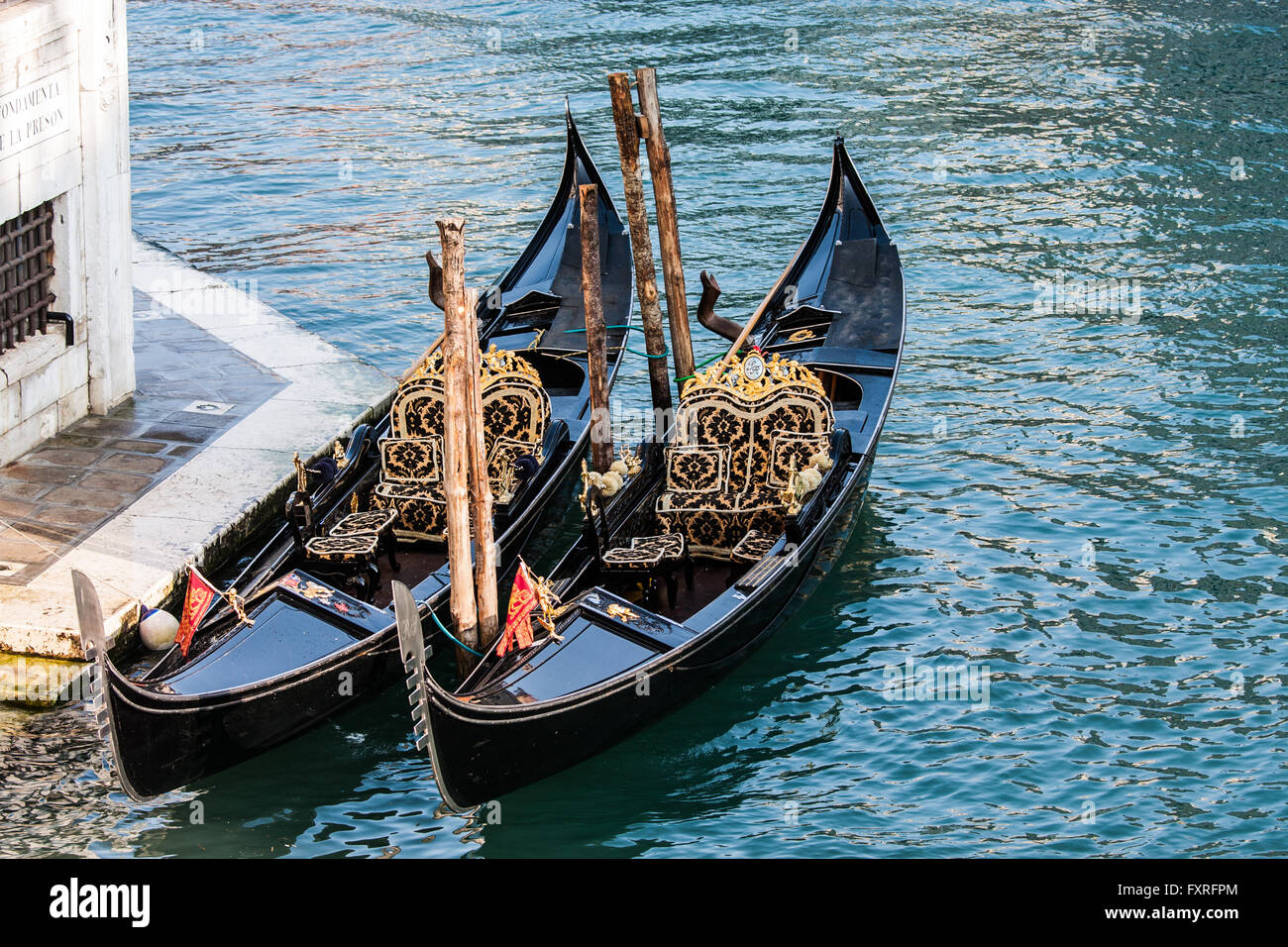Two gondolas, one of the symbol of Venice seen from above. Stock Photo