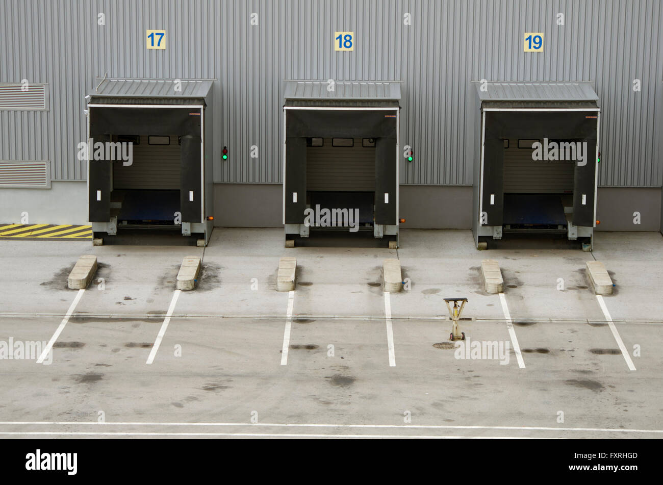 Goods in bays at a logistics centre, Setubal Portugal Stock Photo