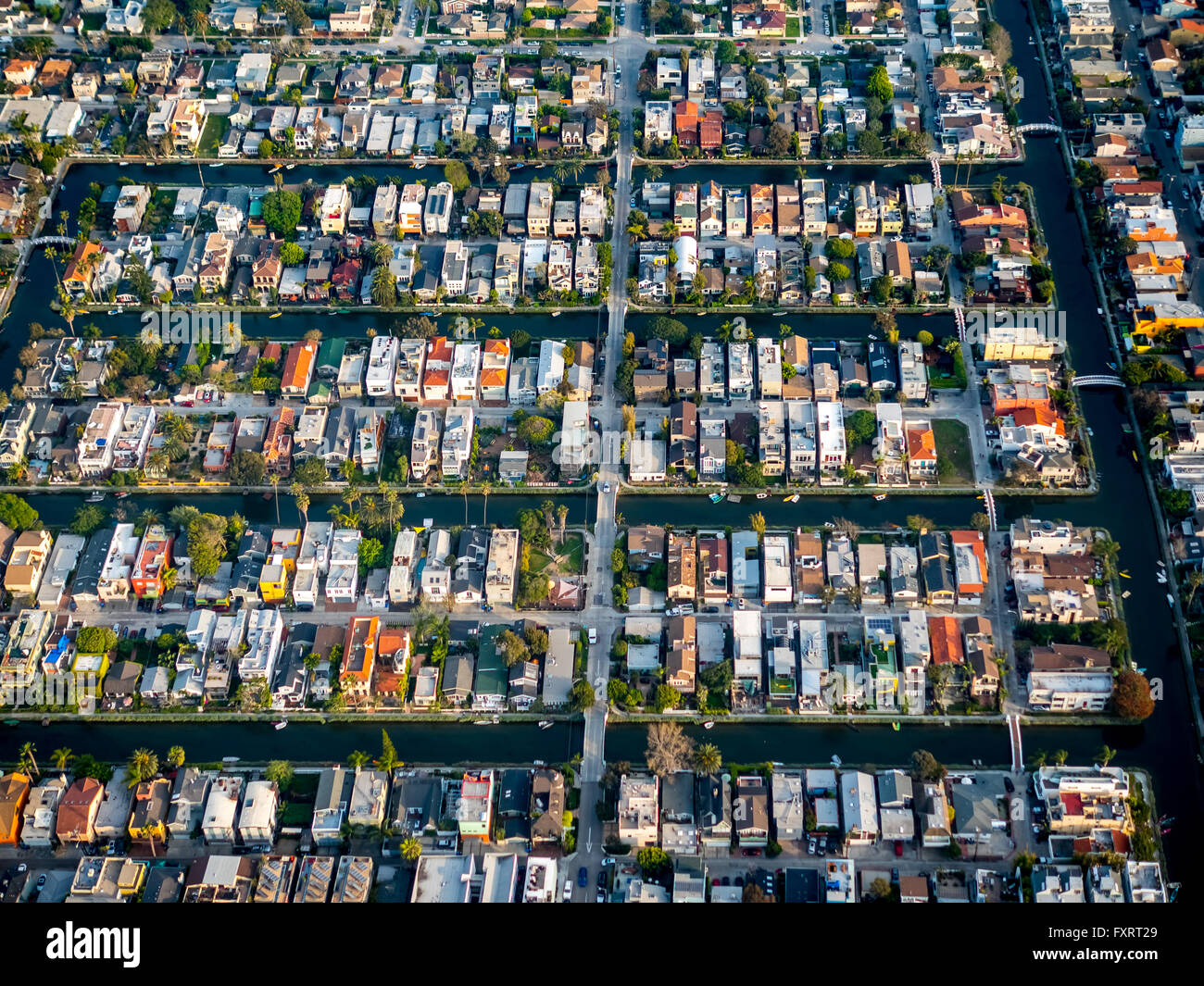 Aerial view, canals in Venice, Linnie Canal Park, canal houses, Marina