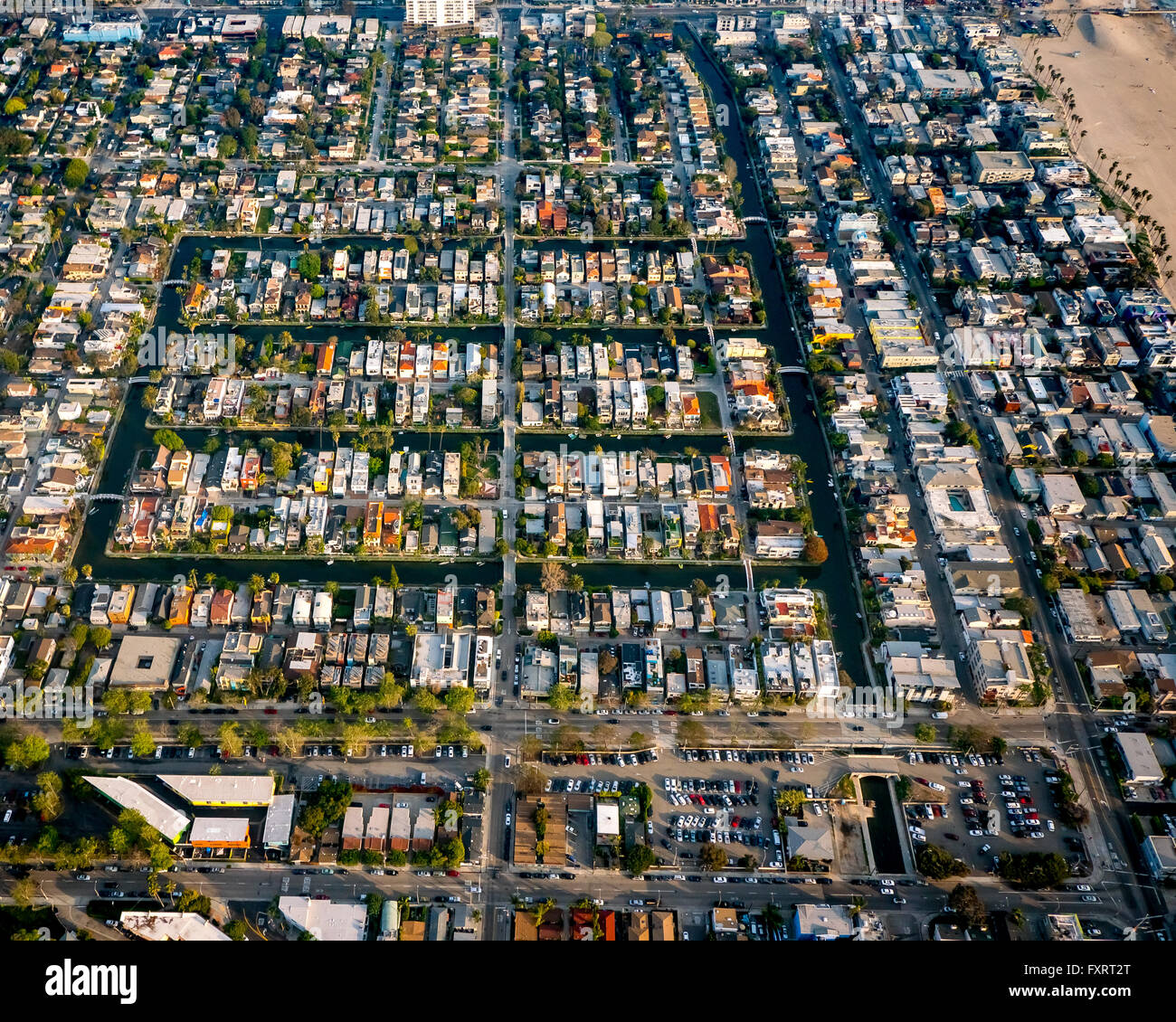Aerial view, canals in Venice, Linnie Canal Park, canal houses, Marina