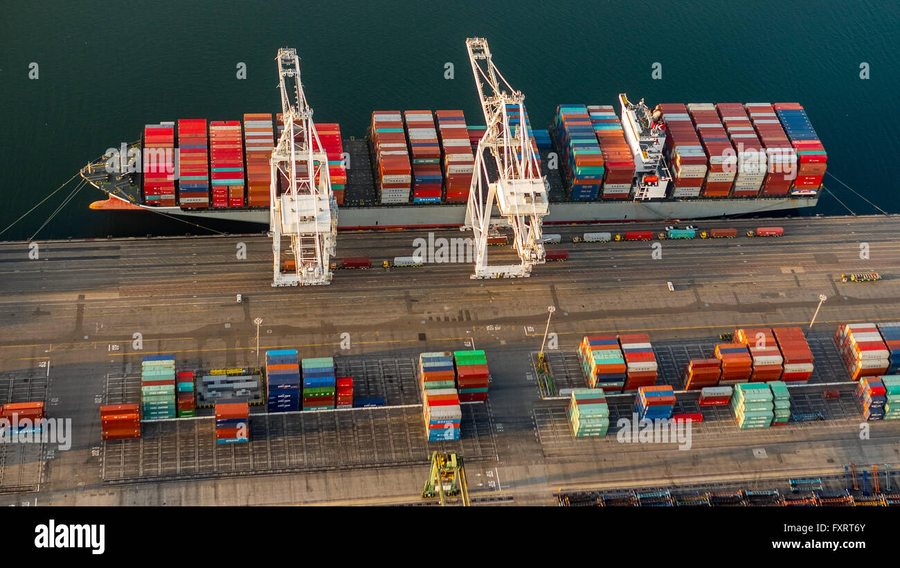 Aerial view, Container Port of Long Beach in the mist, Long Beach, Los ...