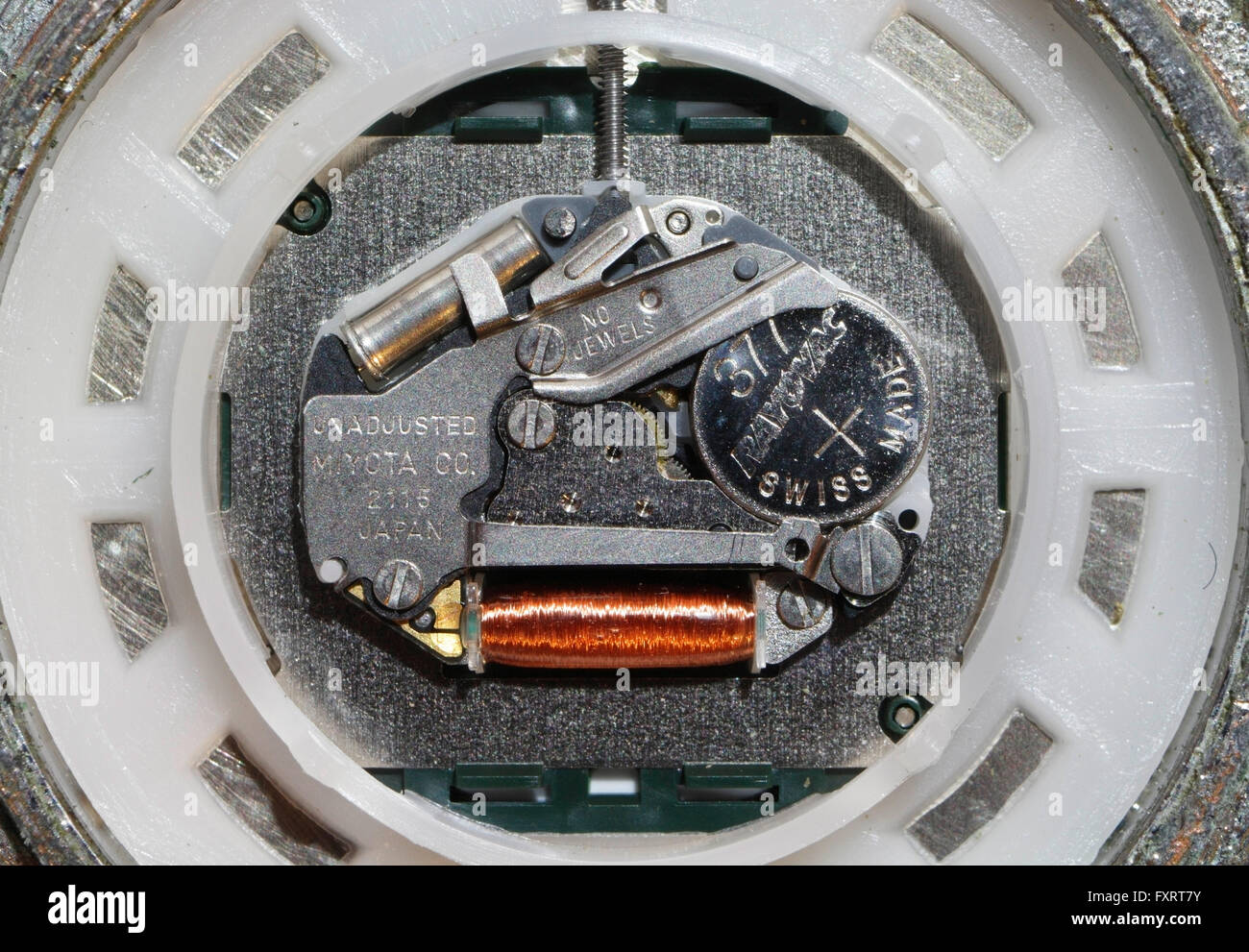 Macro image of electronic watch mechanism Stock Photo
