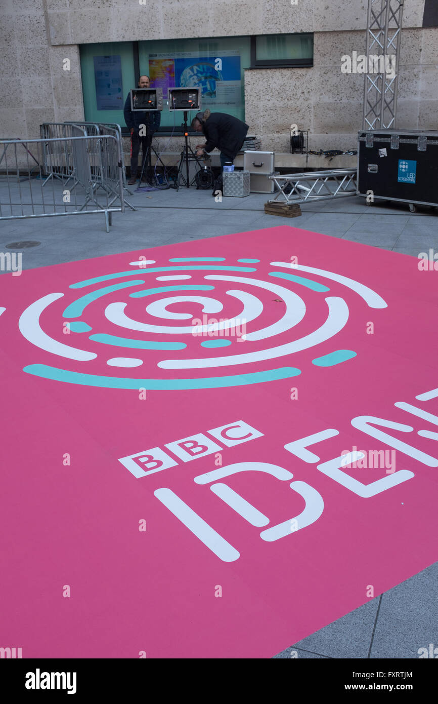 BBC Identity logo at Broadcasting House Stock Photo