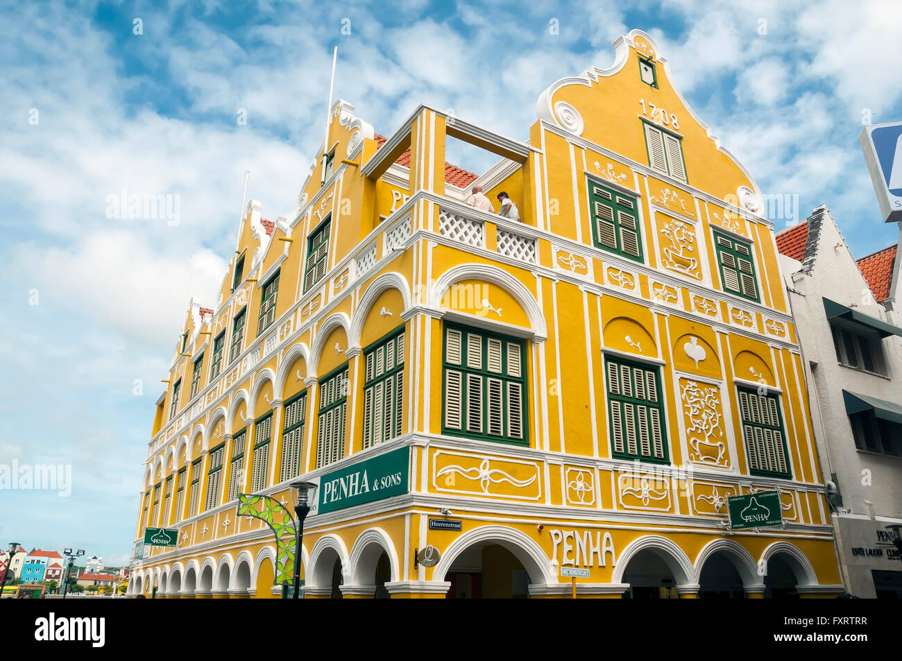 Penha House is the iconic symbol of the Handelskade or waterfront in Willemstad Curacao Stock Photo
