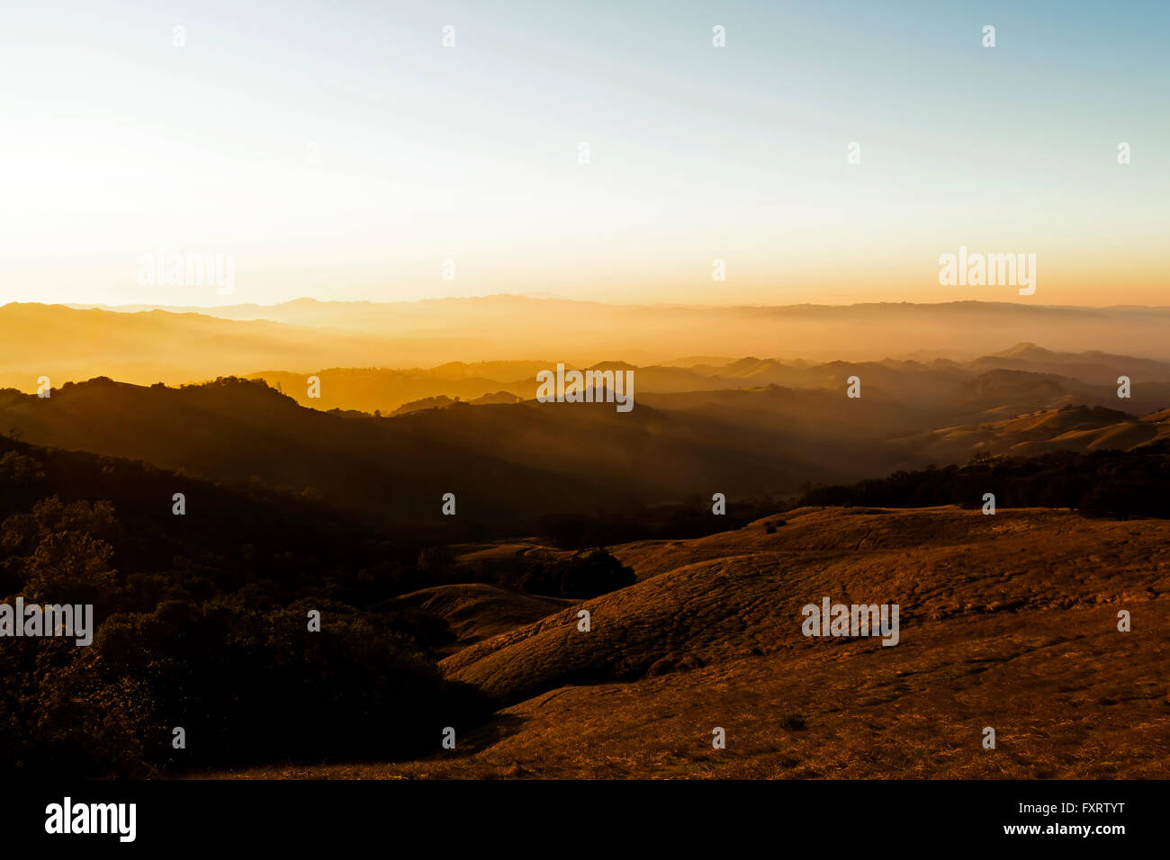 Hills And Haze Sunset View From Mount Diablo Stock Photo